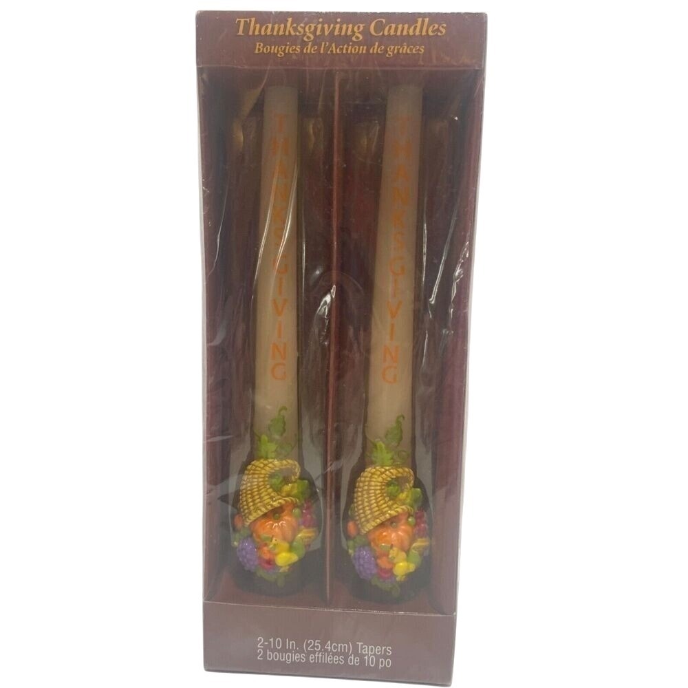 VTG Pair American Greetings Thanksgiving Cornucopia Tapers New In Box 10"